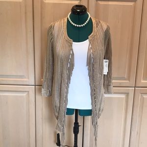CHICOS FRINGE DRAPE FRONT CARDIGAN SWEATER